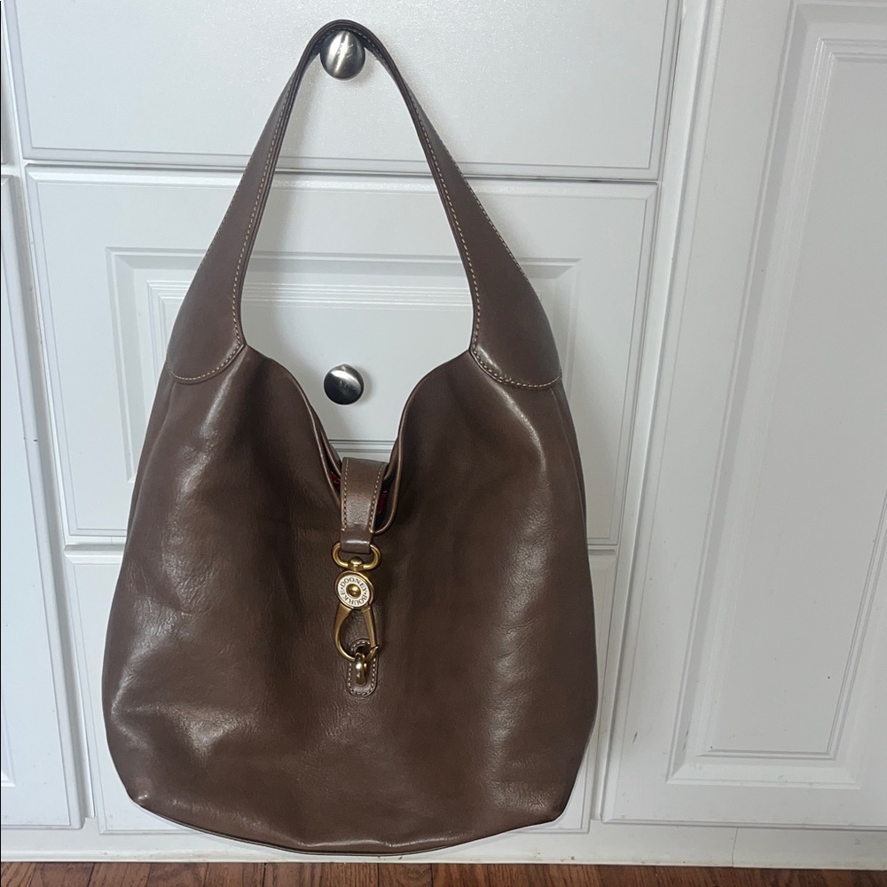 Dooney and Bourke Large Florentine Logo Lock Brown Leather Hobo Bag